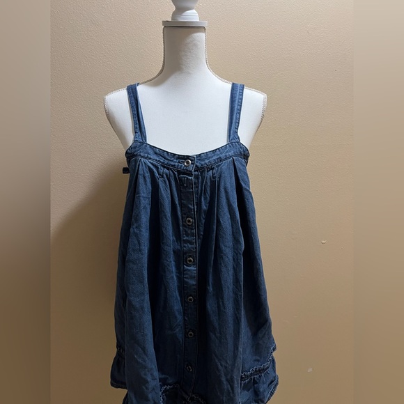 FREE PEOPLE Wild One Blue Denim Mini Dress Size XS Oversized - Picture 4 of 15